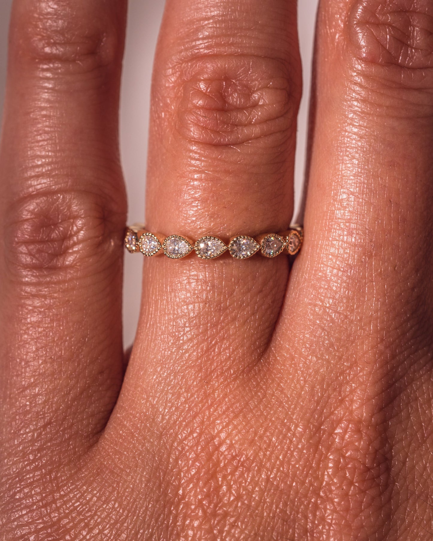 0.8 CT Pear Stones Milgrain Lab Grown Diamond Wedding Band