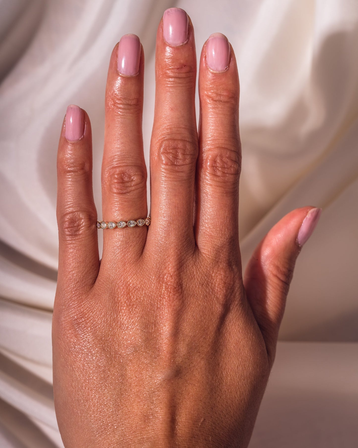 0.8 CT Pear Stones Milgrain Lab Grown Diamond Wedding Band