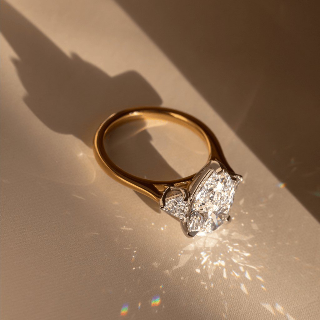 Marquise Shaped Three Stone Lab Grown Diamond Engagement Ring