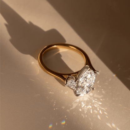 Marquise Shaped Three Stone Lab Grown Diamond Engagement Ring