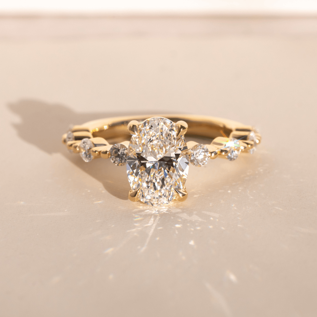Marquise Shaped Three Stone Lab Grown Diamond Engagement Ring