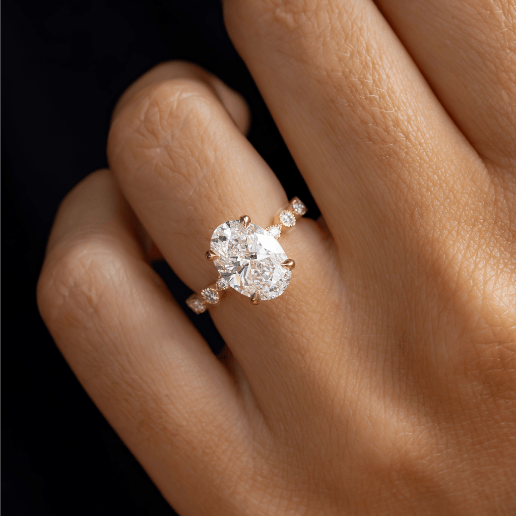 Marquise Shaped Three Stone Lab Grown Diamond Engagement Ring