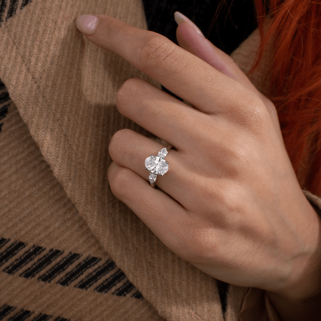 Marquise Shaped Three Stone Lab Grown Diamond Engagement Ring