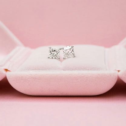1.0 TCW Princess Shape Moissanite Stud Earrings in Gold 2
