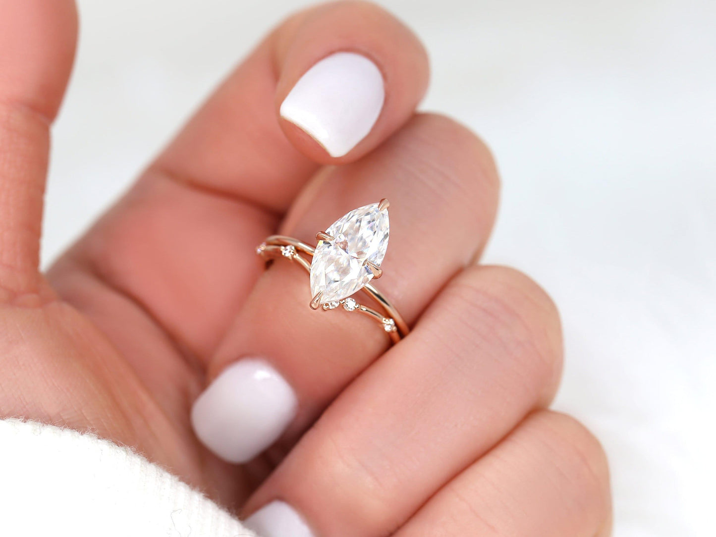 2.8 CT Marquise Cut Dainty Lab Grown Diamond Bridal Ring Set