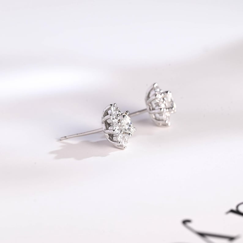 0.50 TCW Round Cut Moissanite Floral Halo Earrings in Gold 5