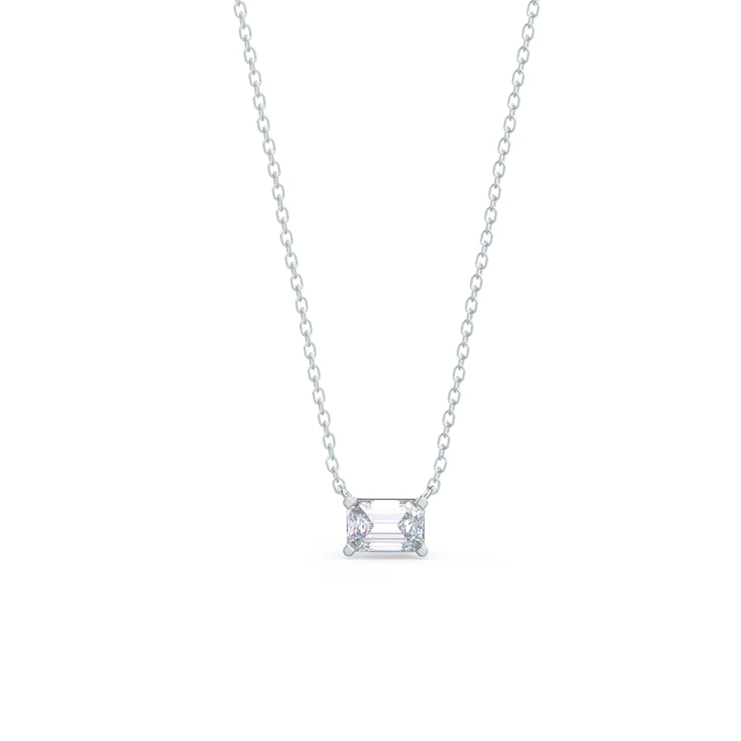 1.0 CT East West Emerald Cut Moissanite Diamond Solitaire Pendant Necklace in Solid Gold 5