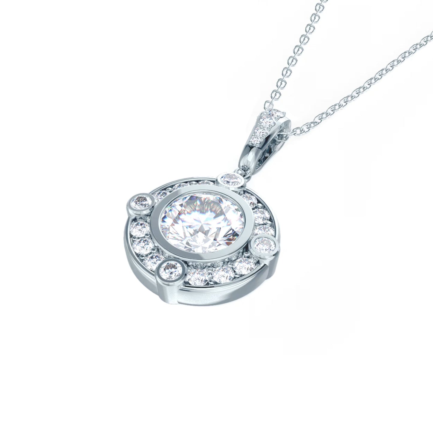 0.40 TCW Round Moissanite Diamond Halo Pendant Necklace in Solid Gold 5