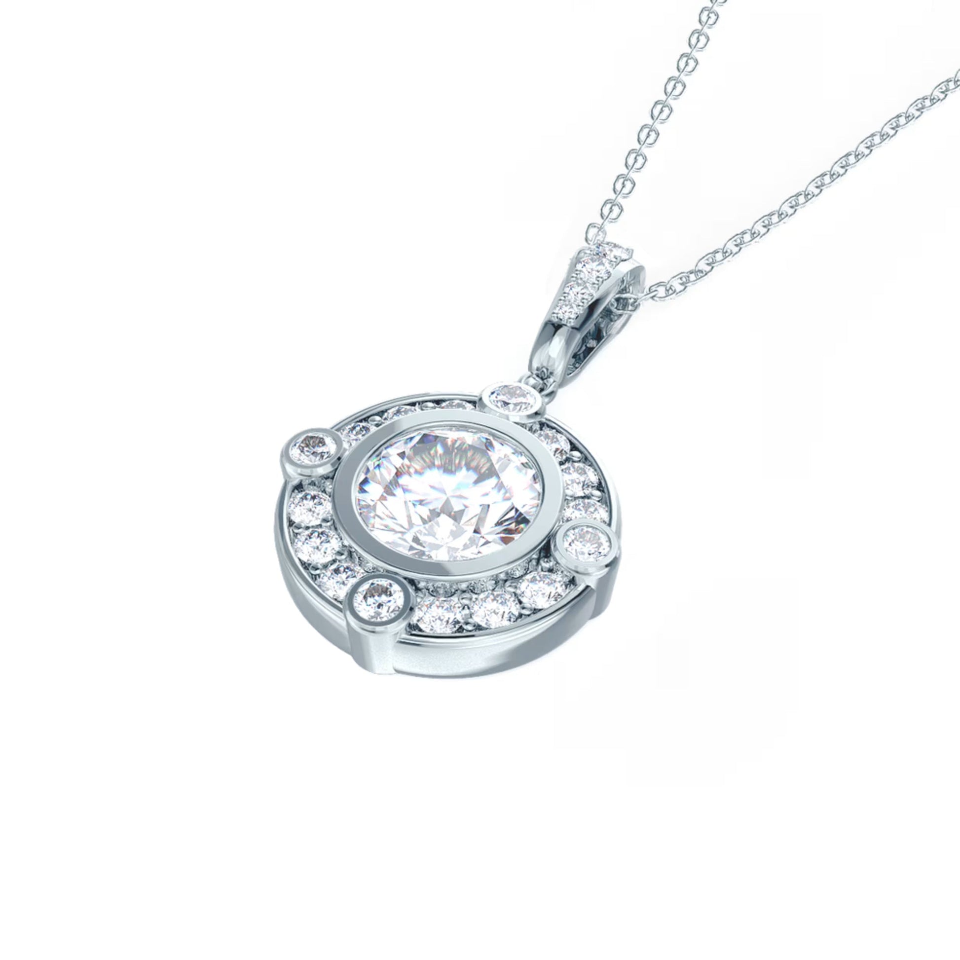 0.40 TCW Round Moissanite Diamond Halo Pendant Necklace in Solid Gold 5