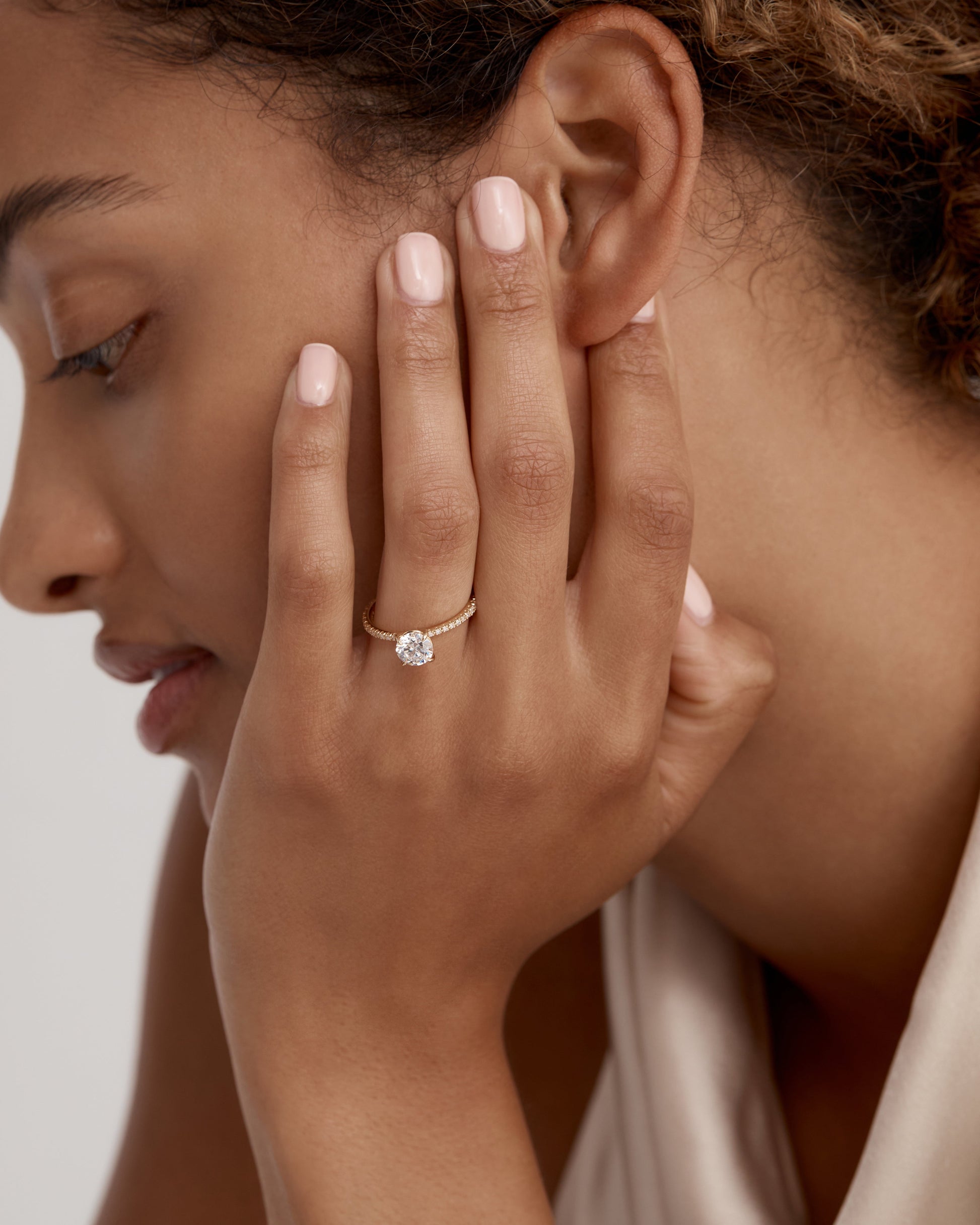 Marquise Shaped Three Stone Lab Grown Diamond Engagement Ring