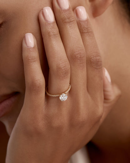 Marquise Shaped Three Stone Lab Grown Diamond Engagement Ring