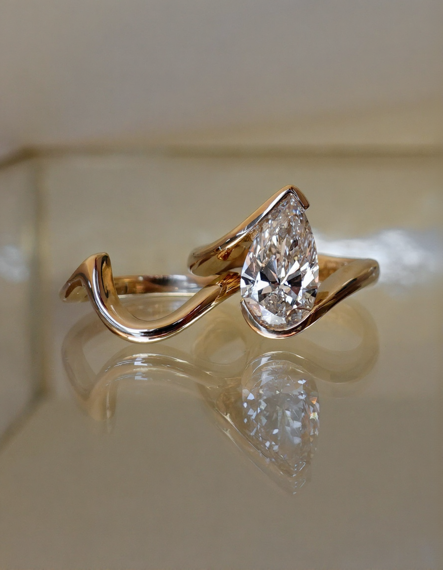 2.5 CT Pear Cut Solitaire Lab Grown Diamond Ring With Classic Plain Band