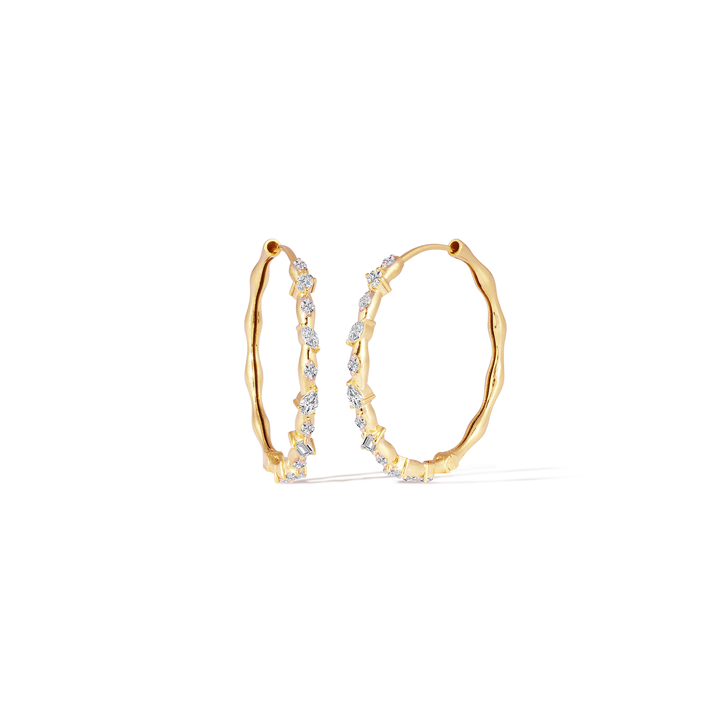 1.90 TCW Round Cut Moissanite Fancy Hoops Earrings in Gold 3
