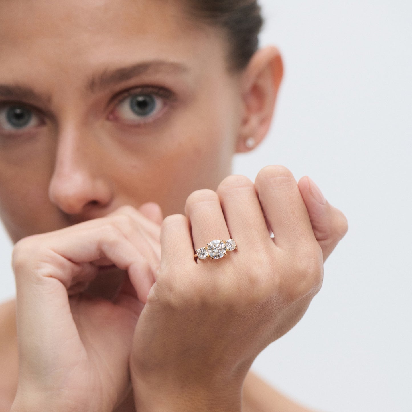 1 CT Round Cut Three Stones Lab Grown Diamond Engagement Ring