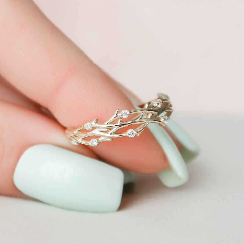 0.08 CT Round Shaped Twig Lab Grown Diamond Wedding Band