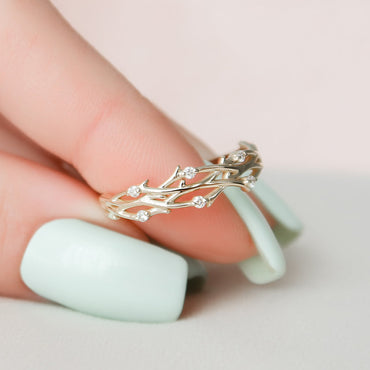 0.08 CT Round Shaped Twig Lab Grown Diamond Wedding Band