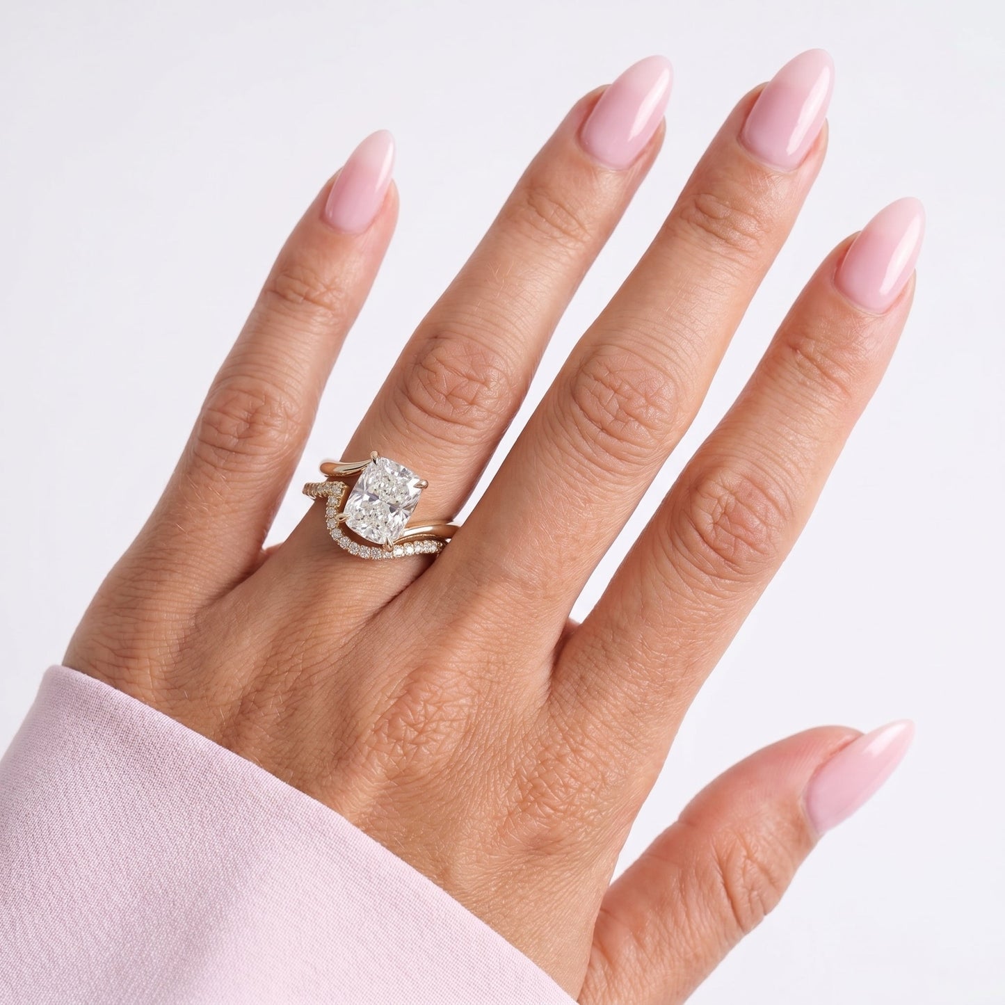 3.0 CT Elongated Cushion Minimal Pave Band Lab Grown Diamond Bridal Ring Set