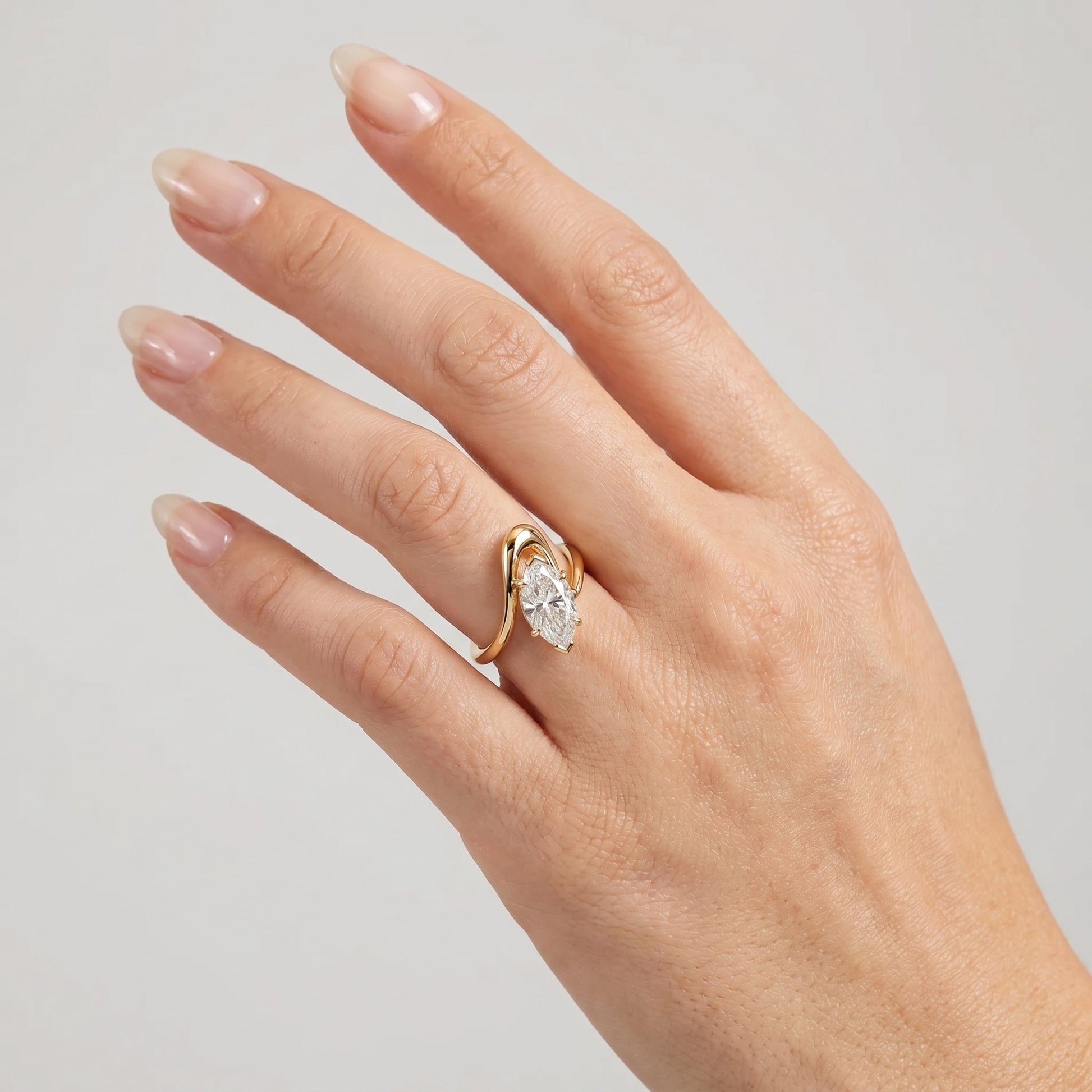 Marquise Swirl Solitaire Engagement Ring – 1 CT Lab Grown Diamond