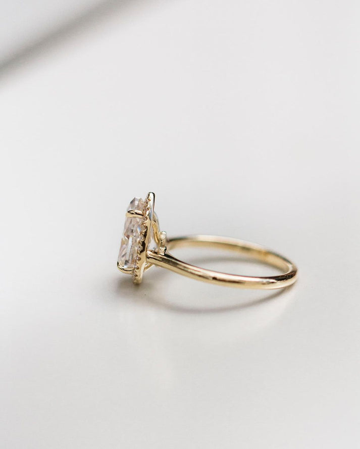 2.35 CT Pear Halo Moissanite Engagement Ring (US Size 5.5 Ready To Ship)