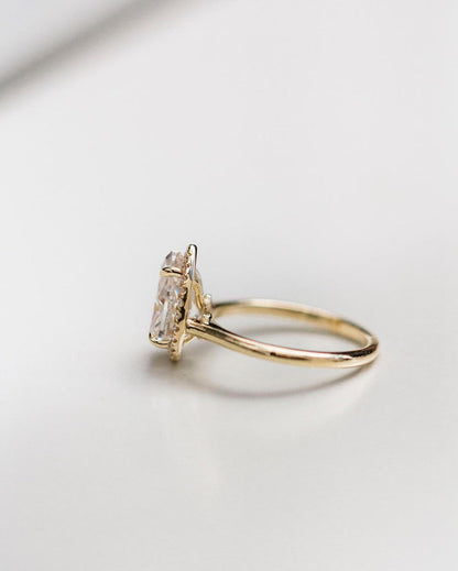2.35 CT Pear Halo Moissanite Engagement Ring (US Size 5.5 Ready To Ship)