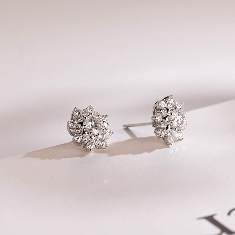 0.50 TCW Round Cut Moissanite Halo Earrings in Gold 5