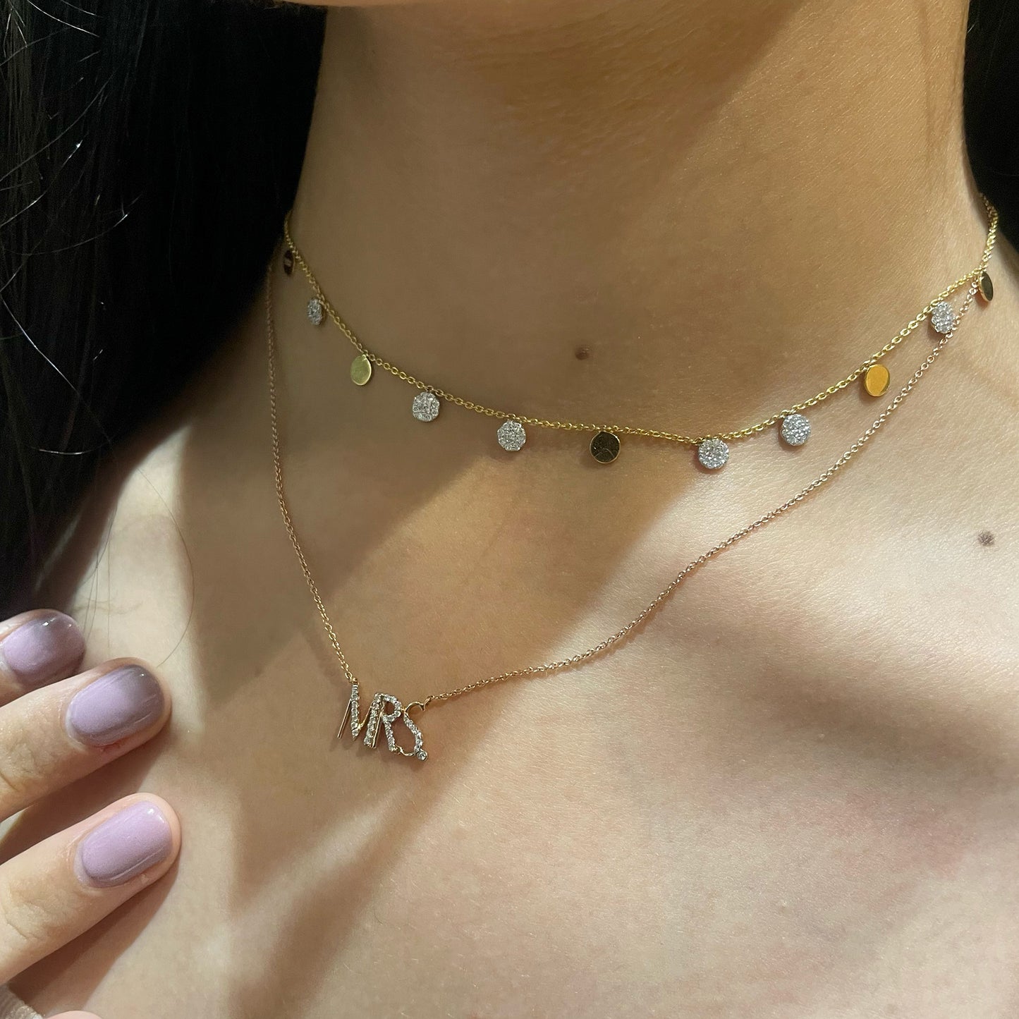 0.50 TCW Round Moissanite Diamond Gold Disc Dangler Necklace in Solid Gold 8