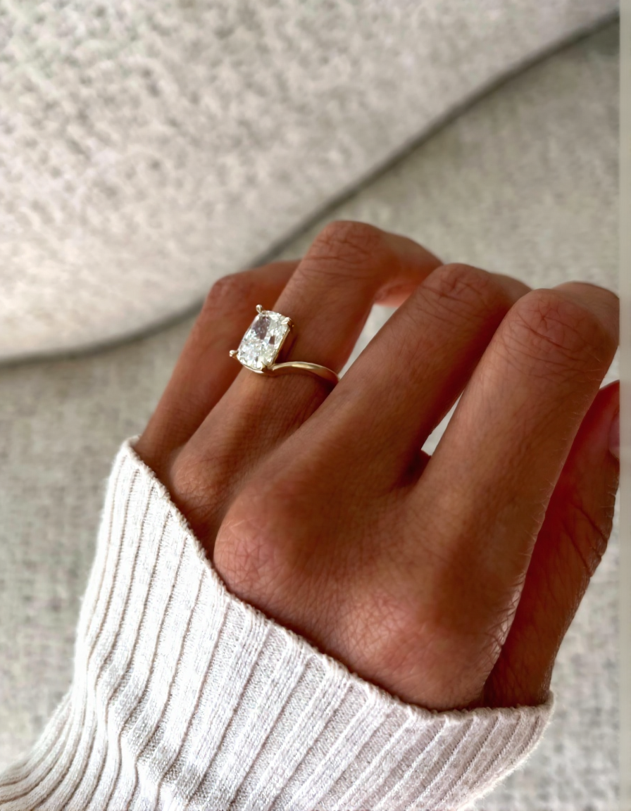 2.5 CT Elongated Cushion Cut Classic Plain Stacking Lab Grown Diamond Bridal Ring Set