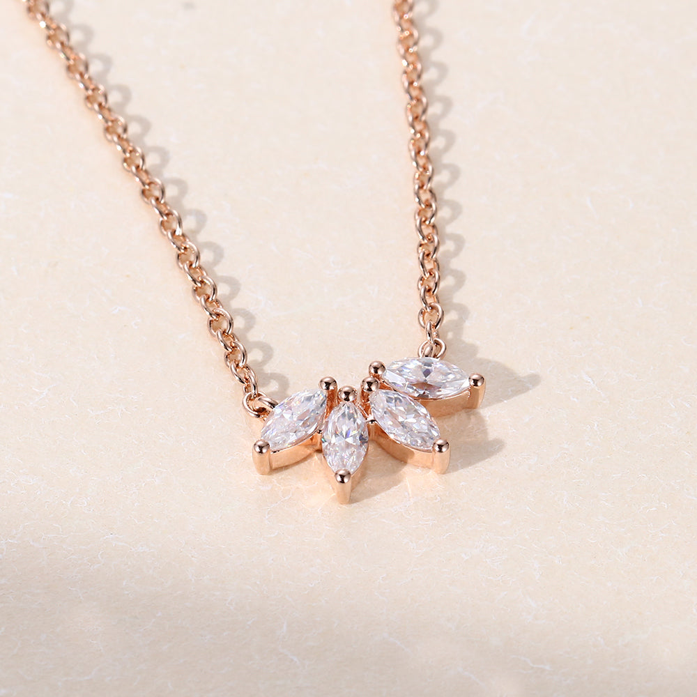 0.20 CT Marquise Moissanite Diamond Cluster Pendant Necklace in Solid Gold 3