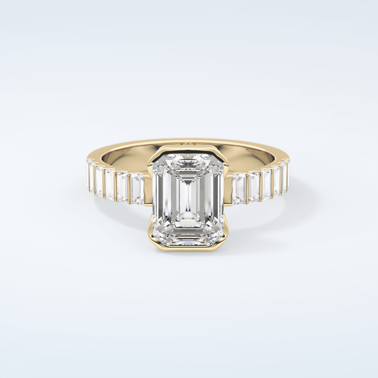 2.0 CT Emerald Cut Half Bezel Moissanite Engagement Ring (US Size 7 Ready To Ship)