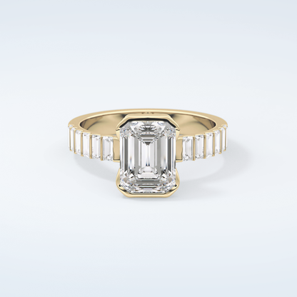 2.0 CT Emerald Cut Half Bezel Moissanite Engagement Ring (US Size 7 Ready To Ship)