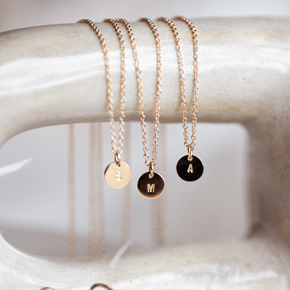 Customize Letter Circle Necklace in Solid Gold 2