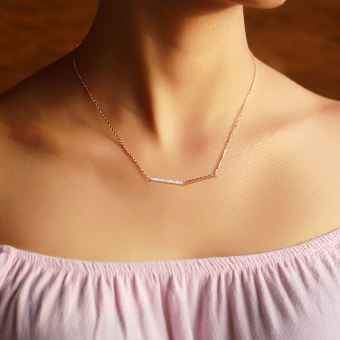 0.80 TCW Round Moissanite Diamond Bar Pendant Necklace in Solid Gold 1