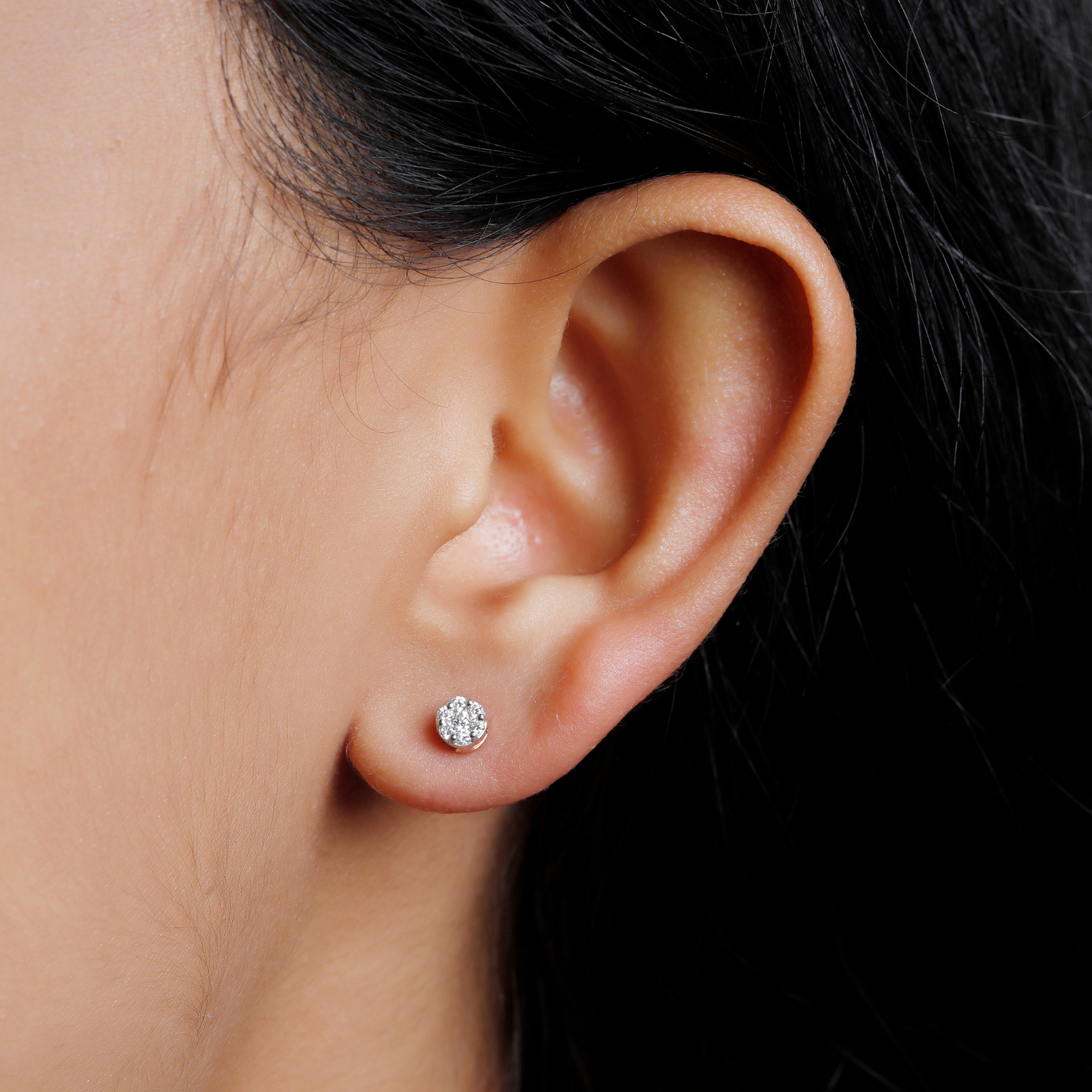 0.57 TCW Round Cut Moissanite 3 in one Halo, Stud & Dangler Earrings in Gold 9