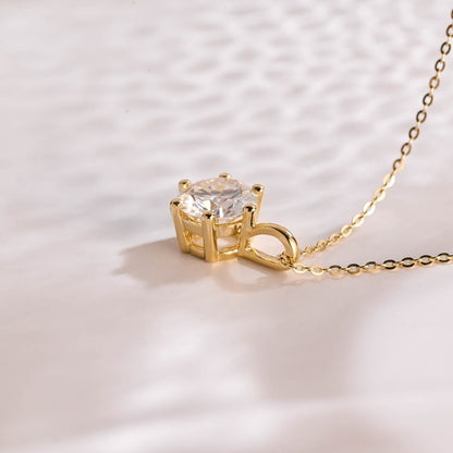 1.0 CT Round Cut Moissanite Diamond Solitaire Pendant Necklace in Solid Gold 10