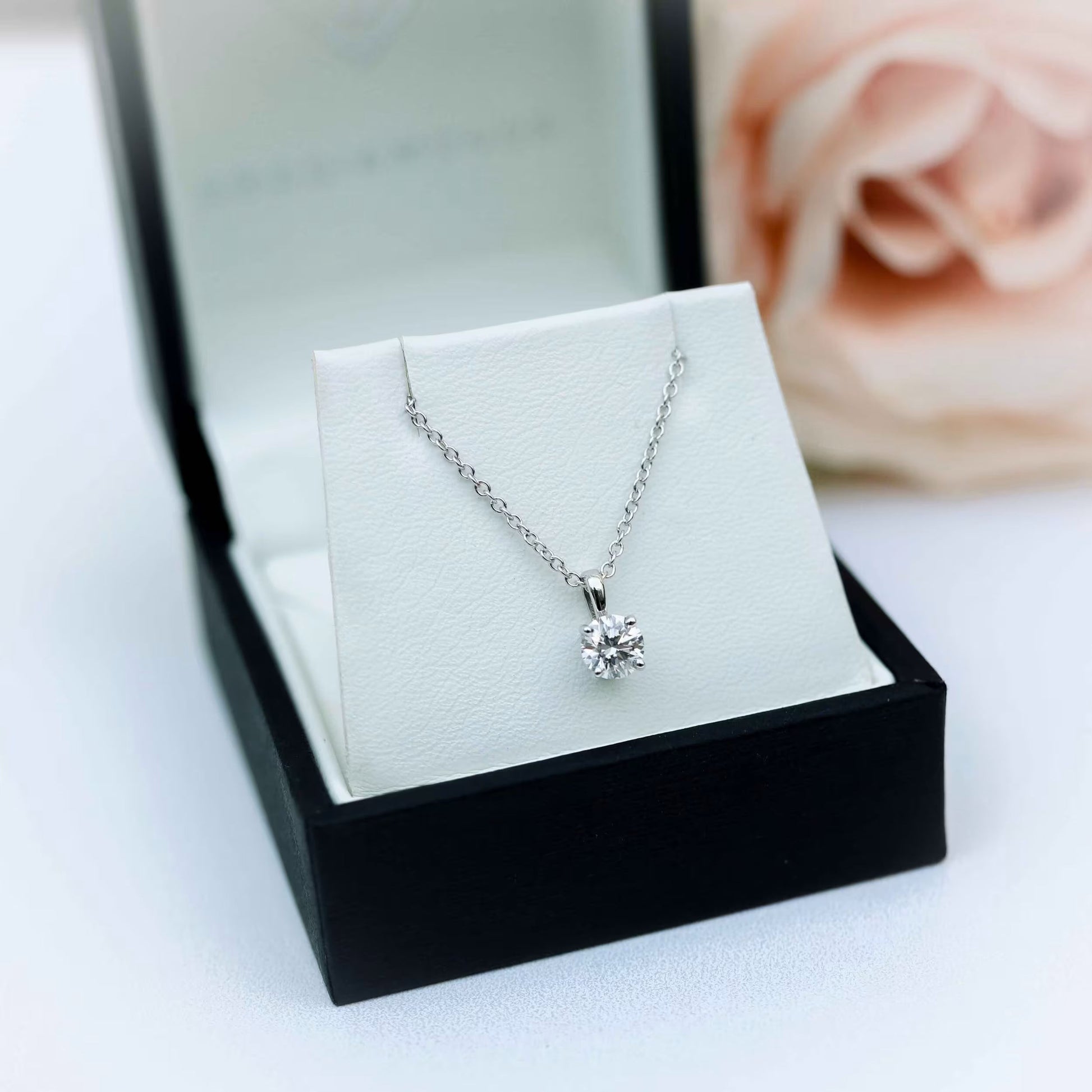 1.0 CT Round Moissanite Diamond Solitaire Necklace in Solid Gold 7