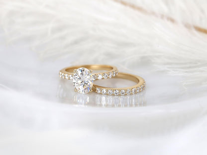 2 CT Oval Cut Bubble Halo & Pave Lab Grown Diamond Bridal Ring Set