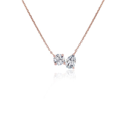 2.0 CT Pear & Round Moissanite Diamond Two Stone Pendant Necklace in Solid Gold 1