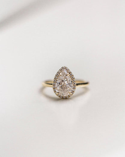 2.35 CT Pear Halo Moissanite Engagement Ring (US Size 5.5 Ready To Ship)