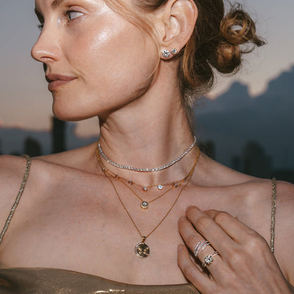 0.18 CT Round Moissanite Diamond Sign Pendant Necklace in Solid Gold 10