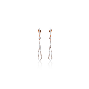 0.91 TCW Round Cut Moissanite Symmetrical Edged Long Diamond Earrings in Gold 1