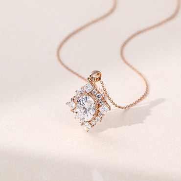 1.50 CT Oval Moissanite Diamond Cluster Pendant Necklace in Solid Gold 2