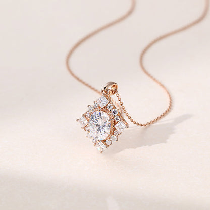 1.50 CT Oval Moissanite Diamond Cluster Pendant Necklace in Solid Gold 2