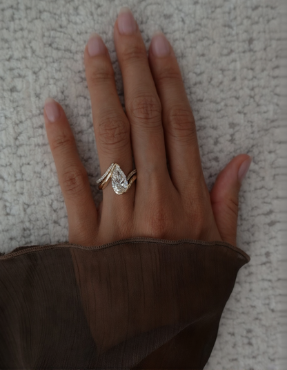 2.5 CT Pear Cut Solitaire Lab Grown Diamond Ring With Wrap Pave Band