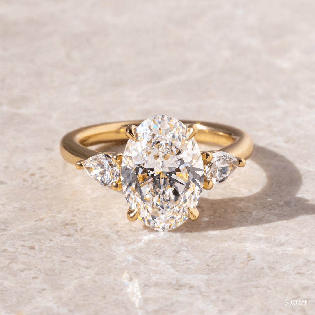 Marquise Shaped Three Stone Lab Grown Diamond Engagement Ring