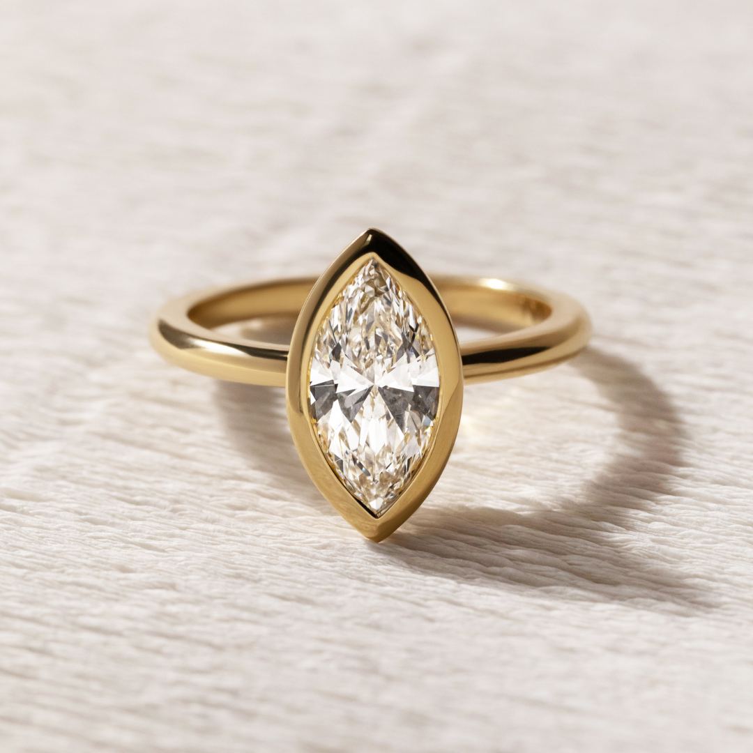 Marquise Shaped Three Stone Lab Grown Diamond Engagement Ring