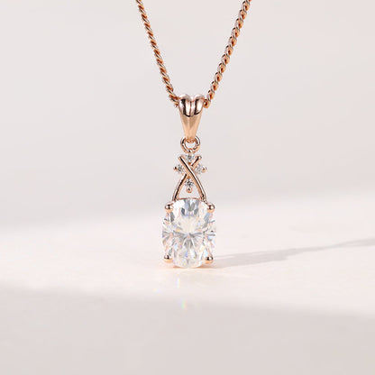 1.10 CT Oval Moissanite Diamond Criss Cross Pendant Necklace in Solid Gold 1