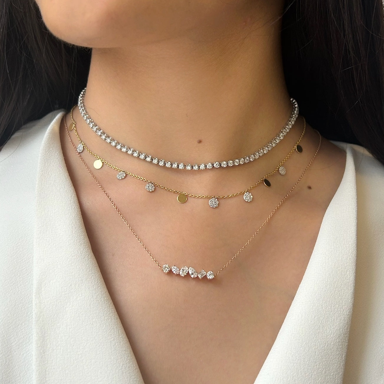 1.50 TCW Round, Emerald, Pear, Cushion & Oval Moissanite Diamond Multi Stone Necklace in Solid Gold 2