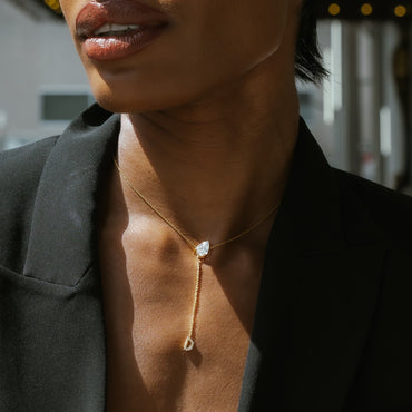 2.0 CT Pear Moissanite Diamond Lariat Pendant Necklace in Solid Gold 2