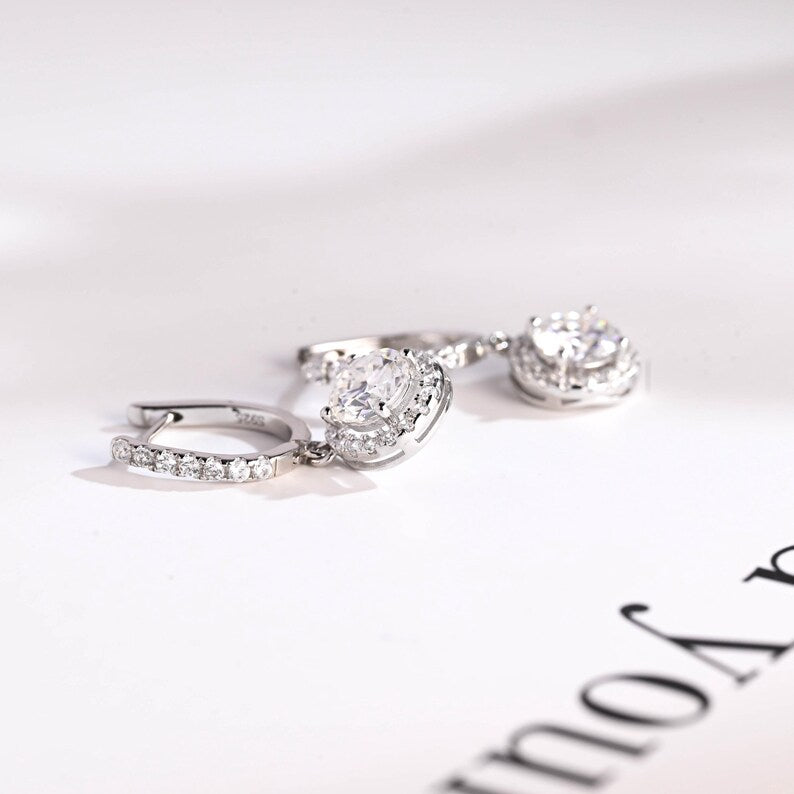 1.30 TCW Round Cut Moissanite Drop Earrings in Gold 3