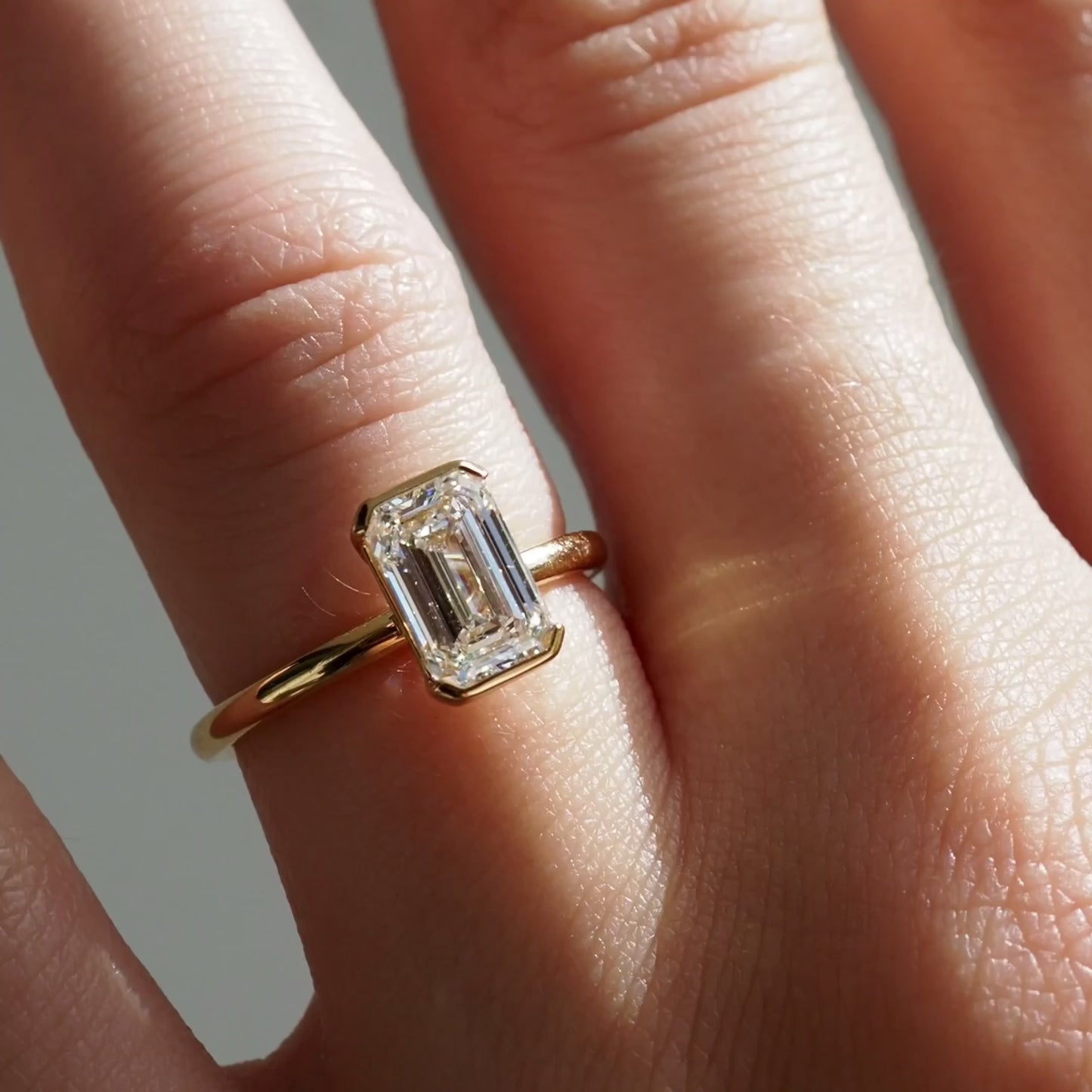 1.5 CT Emerald Cut Half Bezel Lab Grown Diamond Engagement Ring